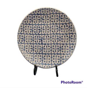 Blue hand stamped large round 14" serving platter - Portugal - firm price